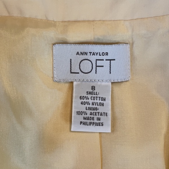 Loft Pale Yellow Cotton Blend Blazer Size 8 - Picture 3 of 6
